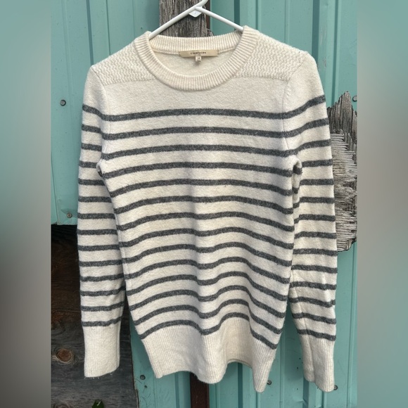 41 HAWTHORN Sweater Women’s XS ALPACA BLEND Off White Gray Stripe Crew Neck Top - Picture 7 of 8